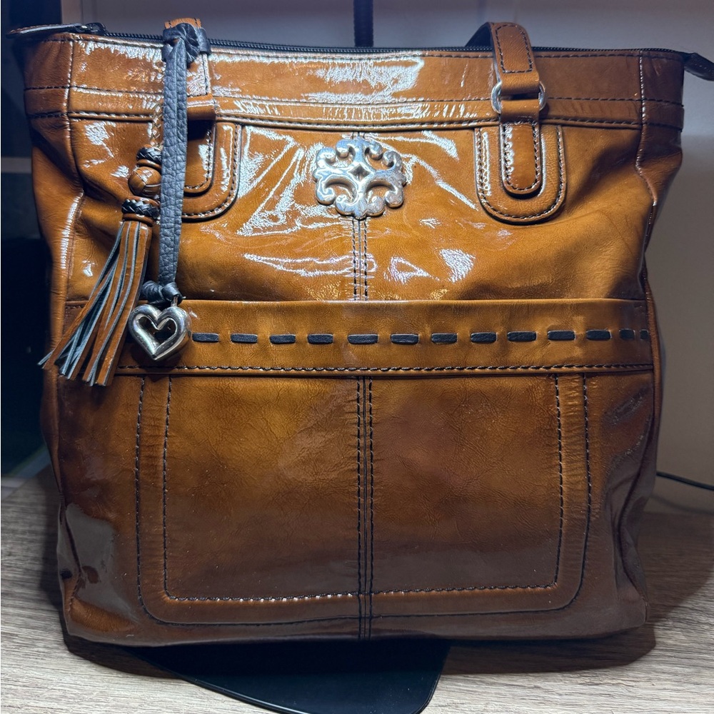Brighton Brown Patent Leather Tote. Smoke free home.
